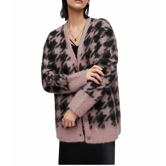 Allsaints Irma Houndstooth Cardigan Pink Small - Picture 5 of 16
